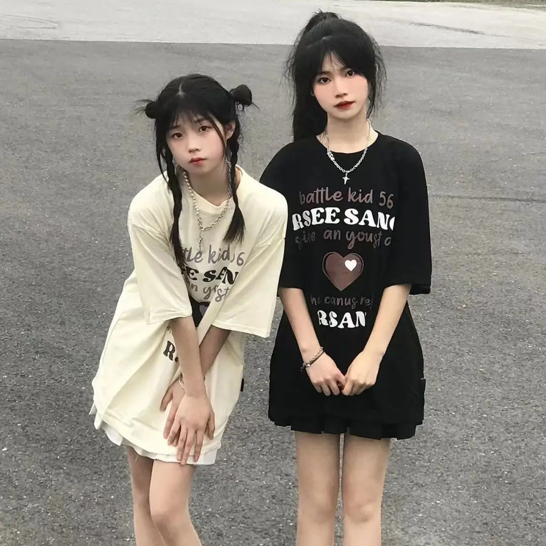 Short Sleeve T-Shirts Womens Oversized Baggy Loose Fit Chic Harajuku Comfortable Cotton Retro Casual Vintage Korean Tops