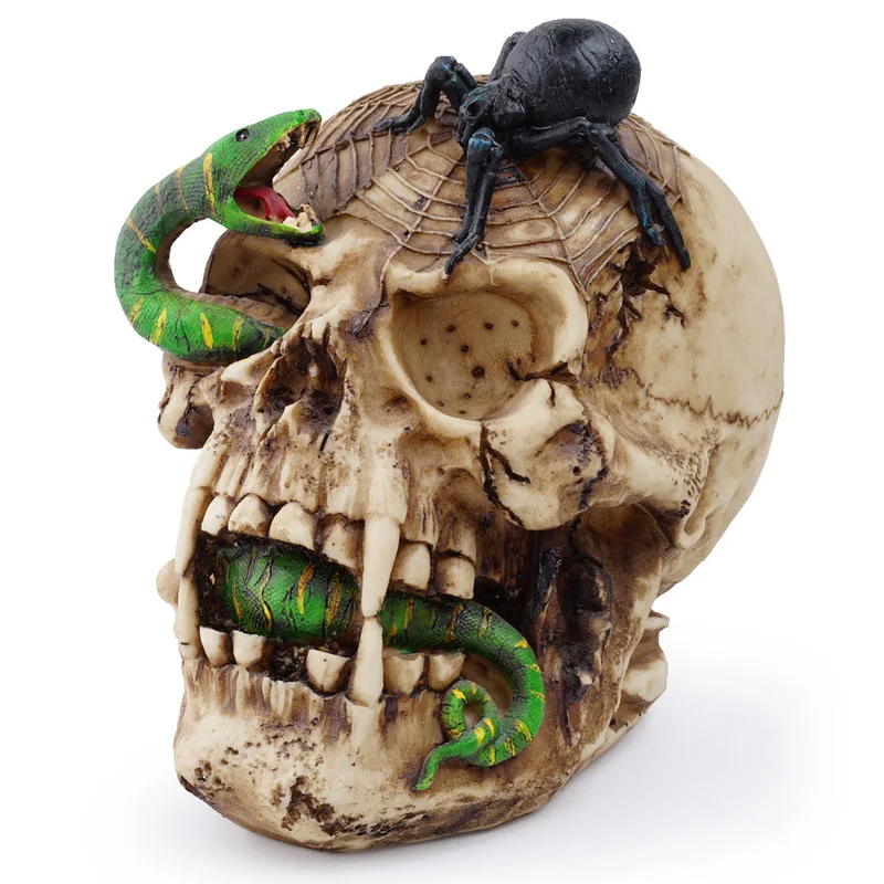 Resin , human , animal , snake figurine, Halloween gift, personalized skull