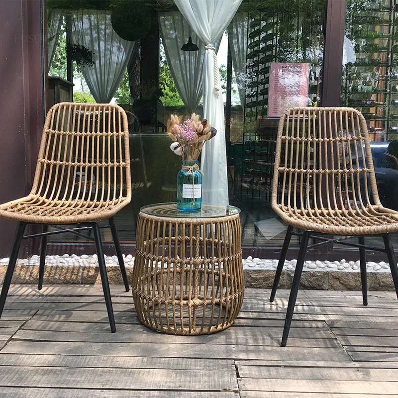 Nordic Rattan Outdoor Chairs Minimalist Modern Wrought Iron Leisure Garden Chair Backrest Balcony Beach Chair Outdoor Furniture