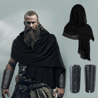 Renaissance Faux Chain Mail Armor Tunic Shirt Coif Medieval Knight Cowl Crusader Costume outfit Bracers Waist Belt Set
