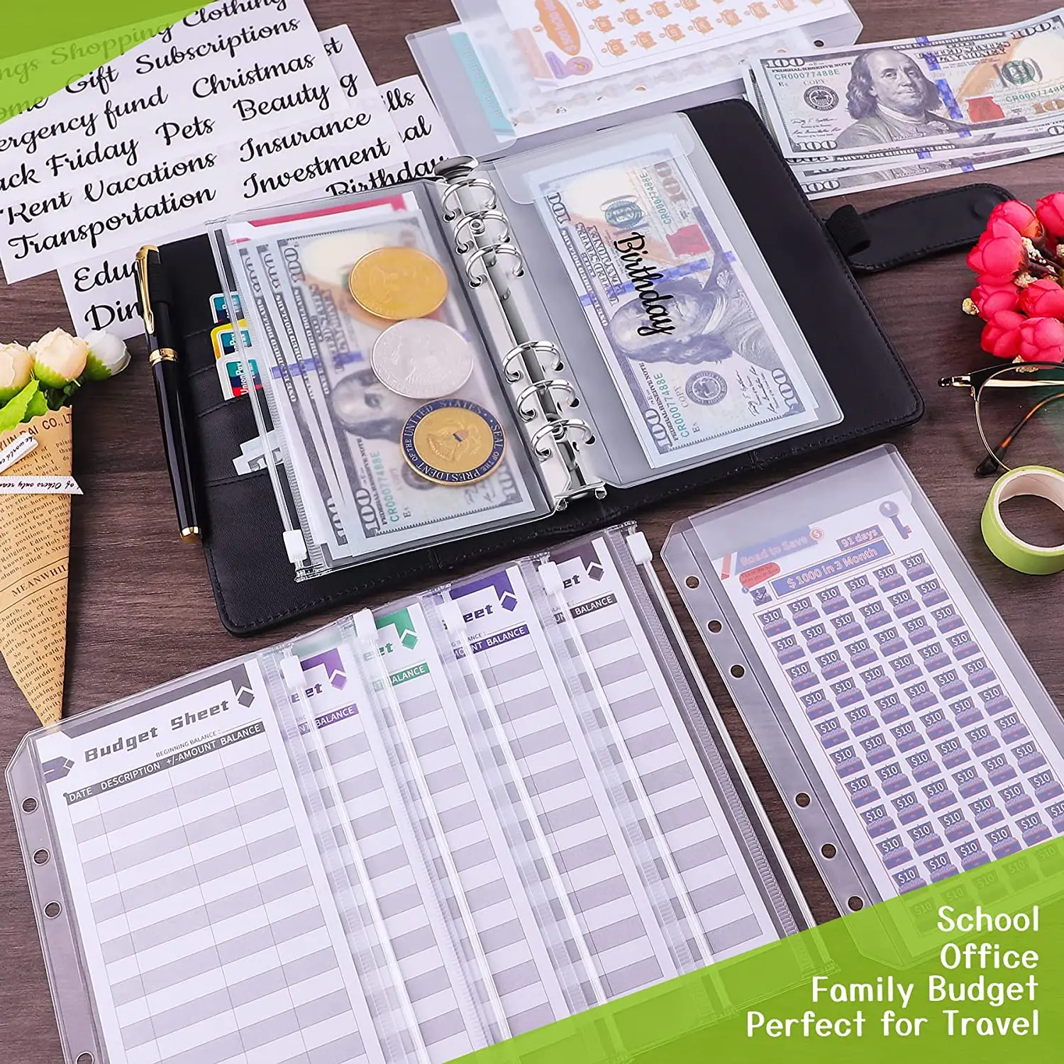 Budget Planner 2024 Cash Envelope Savings Money 6 Holes Binder for Financial Management A6 Loose-leaf Notebook Binder Housing