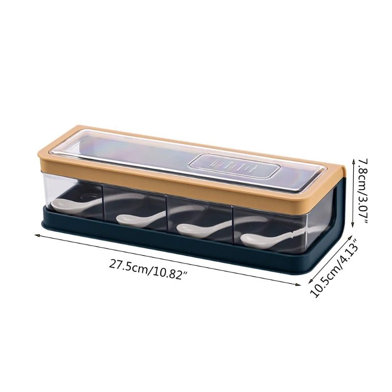 Caja condimentos 4 compartimentos con cucharas, contenedor almacenamiento, lata tarros especias cocina