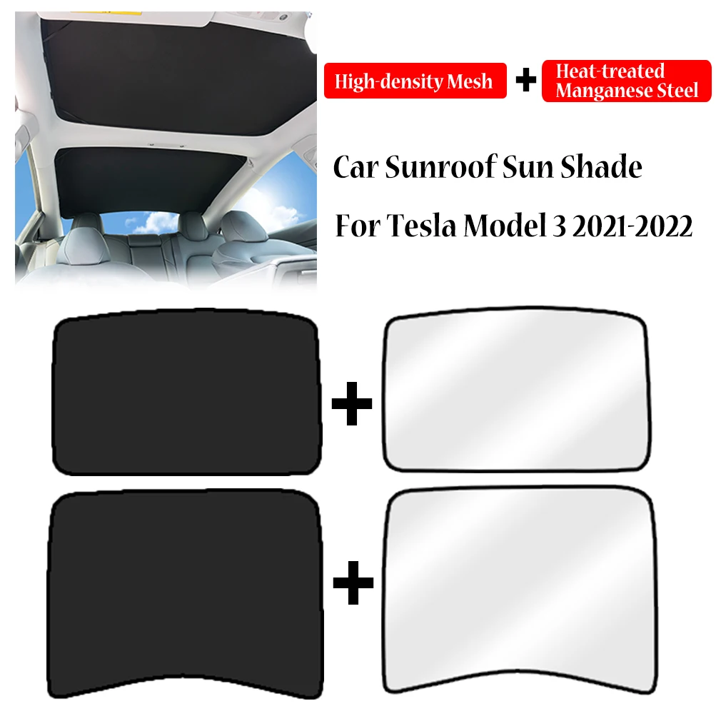 For Tesla Model 3 2021-2023 Foldable Front Rear Sunroof Sun Shades Windshield Skylight Buckle Glass Roof Sunshade Sunscreen