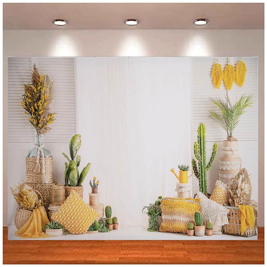 

Photography Backdrop Bohemian Style Cactus Pillow Kids Birthday Portrait Cake Smash Decor Background Banner Photo Studio Props