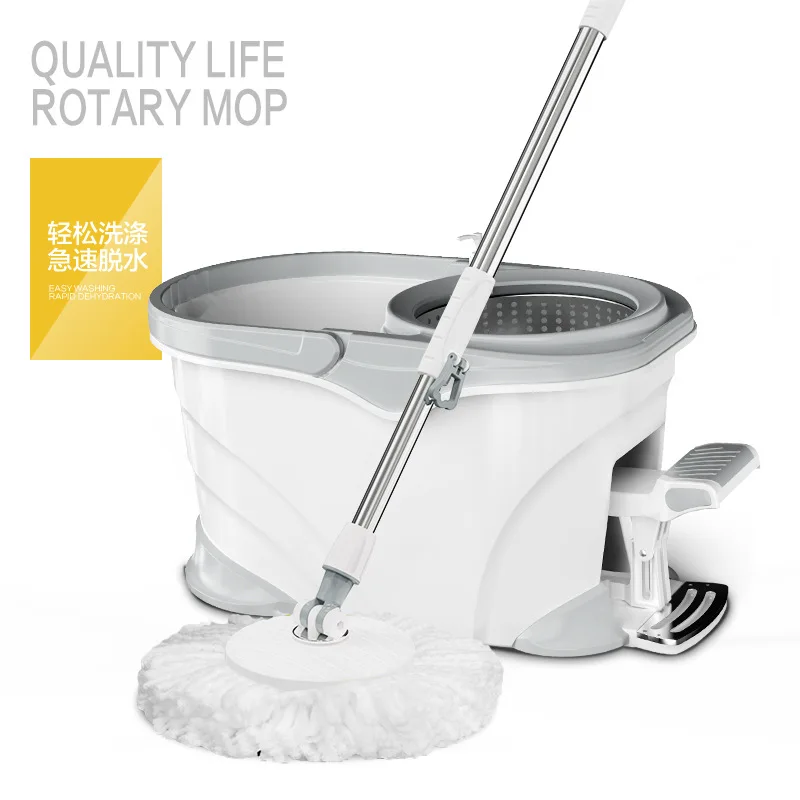 Four-drive Rotary Mop With Pedal Stainless Steel Basket Large Capacity With Washing Bottle Wave Barrel Body Cleaning Assistant