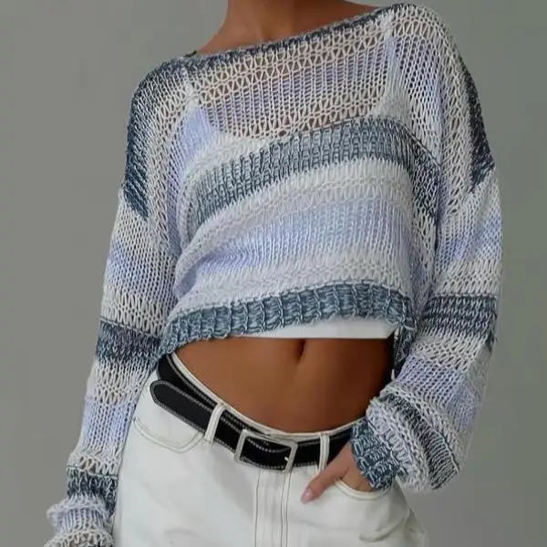 

ex Knitted Sweater Striped Coolmax Fiber Ciwalk Collar Nine Sve Lengthened Durable Brandl Knitwear