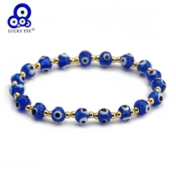 Lucky Eye Glass Turkish Evil Eye Bead Bracelet Adjustable Gold Silver Color Beaded Bracelet for Women Men pulseras bijoux צמידים
