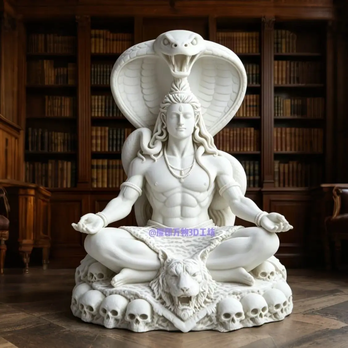 3D Printed Indian Shiva Yoga Statue with Cobra, Meditating Seated Shiva Deity, South Asian Ornament