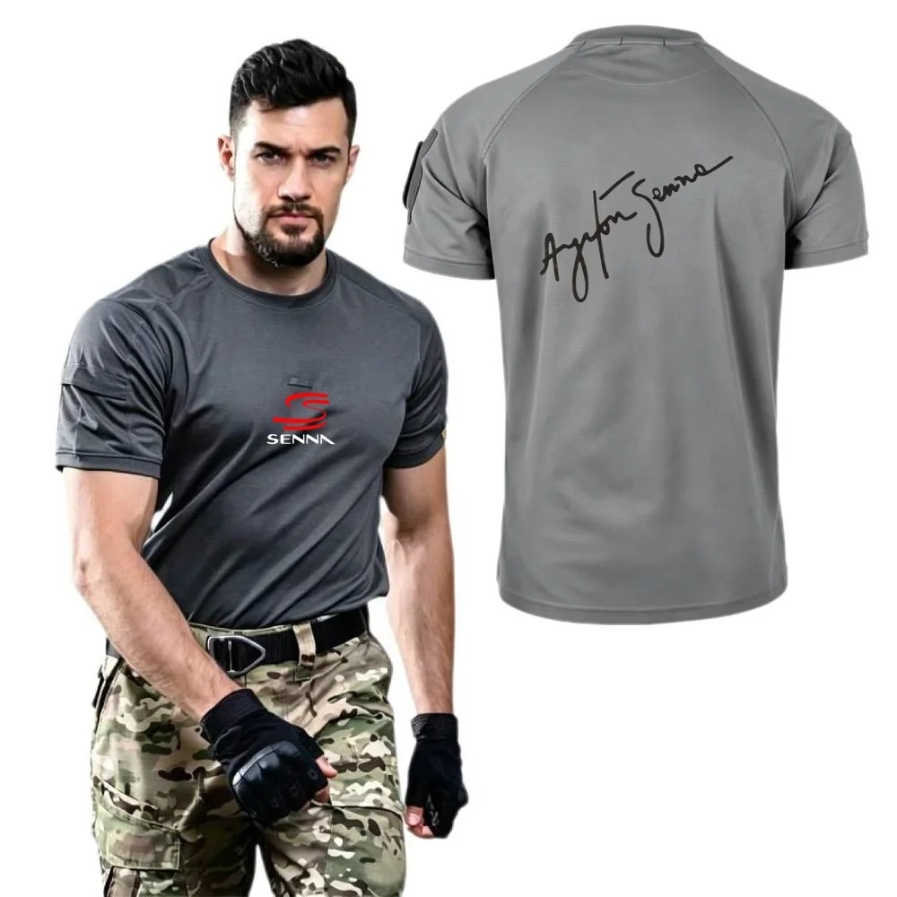 Men T-Shirt Military Tacitcal Training Short Sleeve Shirts Ayrton Senna Drive to Perfection Tops Tee Army Sport Quick Dry Tshirt