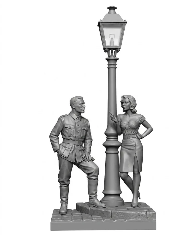 Figurine en résine 1/32 54mm, Kit de modèle à assembler, Statue miniature pour hobby historique, Couple et lampadaire, Jouet GK non assemblé et non peint