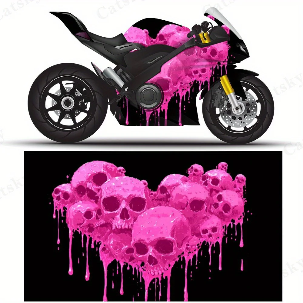 

Наклейки на мотоциклетную пленку с розовым черепом и сердечком, прочные клейкие наклейки из ПВХ для индивидуальной настройки мотоцикла, устойчивые к атмосферным воздействиям защитные