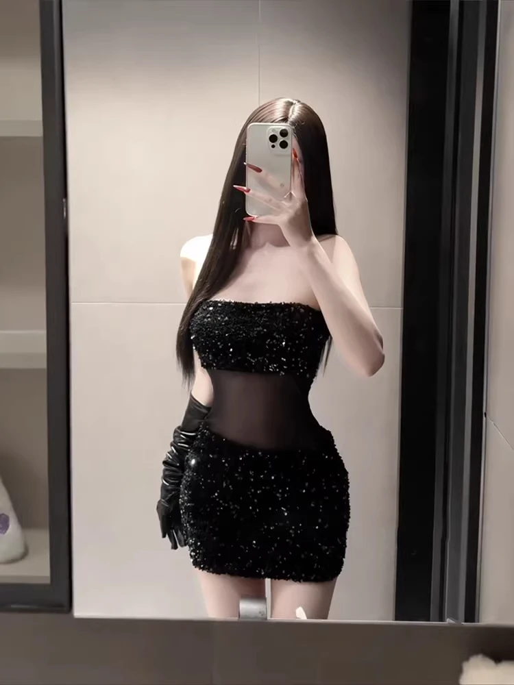 

Sequin Birthday Dr Women Sexy Spicy One oulder Me Splice Bodycon ort Skirt Ele Faionable Celebration