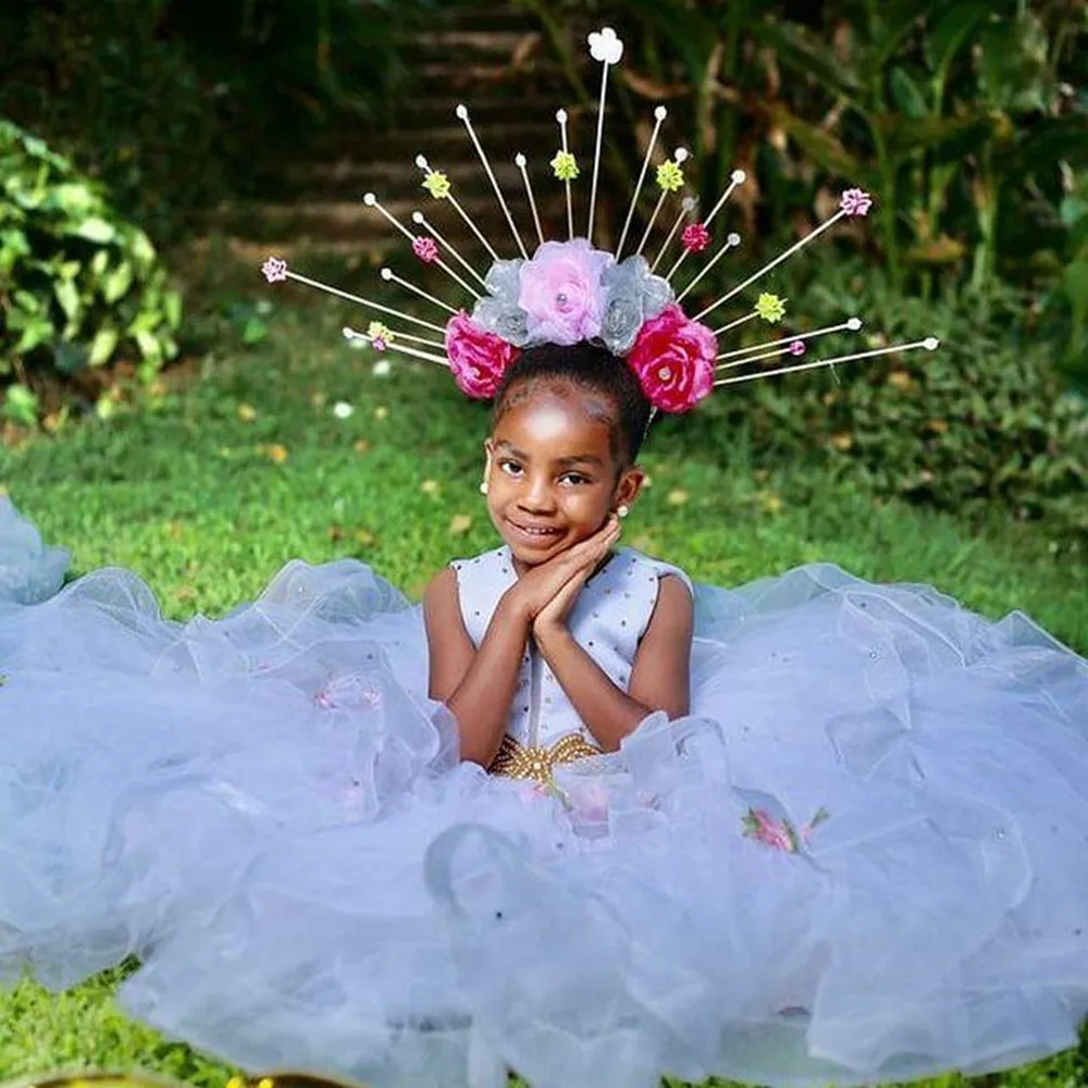 Vestido de encaje de flores para niña, lazos, primera comunión, Princesa, tul, fiesta de boda, 2 a 14 años, DHL, rápido