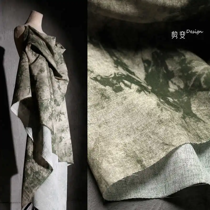 

Retro Literary and Artistic Blue and Ink Tie-dye Cotton and Polyester Top, Old Texture Fabric Creative Pants, Han Clothing Desig