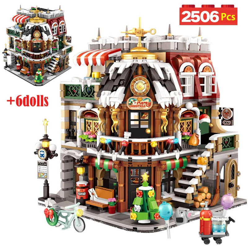 

2506Pcs Christmas City Street View Mini Architecture Cafe House Building Blocks Friends Shop Figures Bricks Toys For Kids Gifts