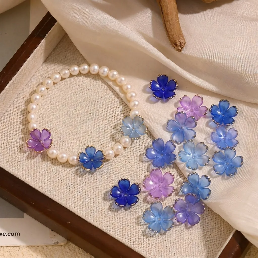 50 Stück/Lot Blütenblattförmige Acryl-Kirschblütenperlen für die Schmuckherstellung, DIY-Armbänder, Halsketten, handgefertigte Accessoires, Kunsthandwerk – Detail 1