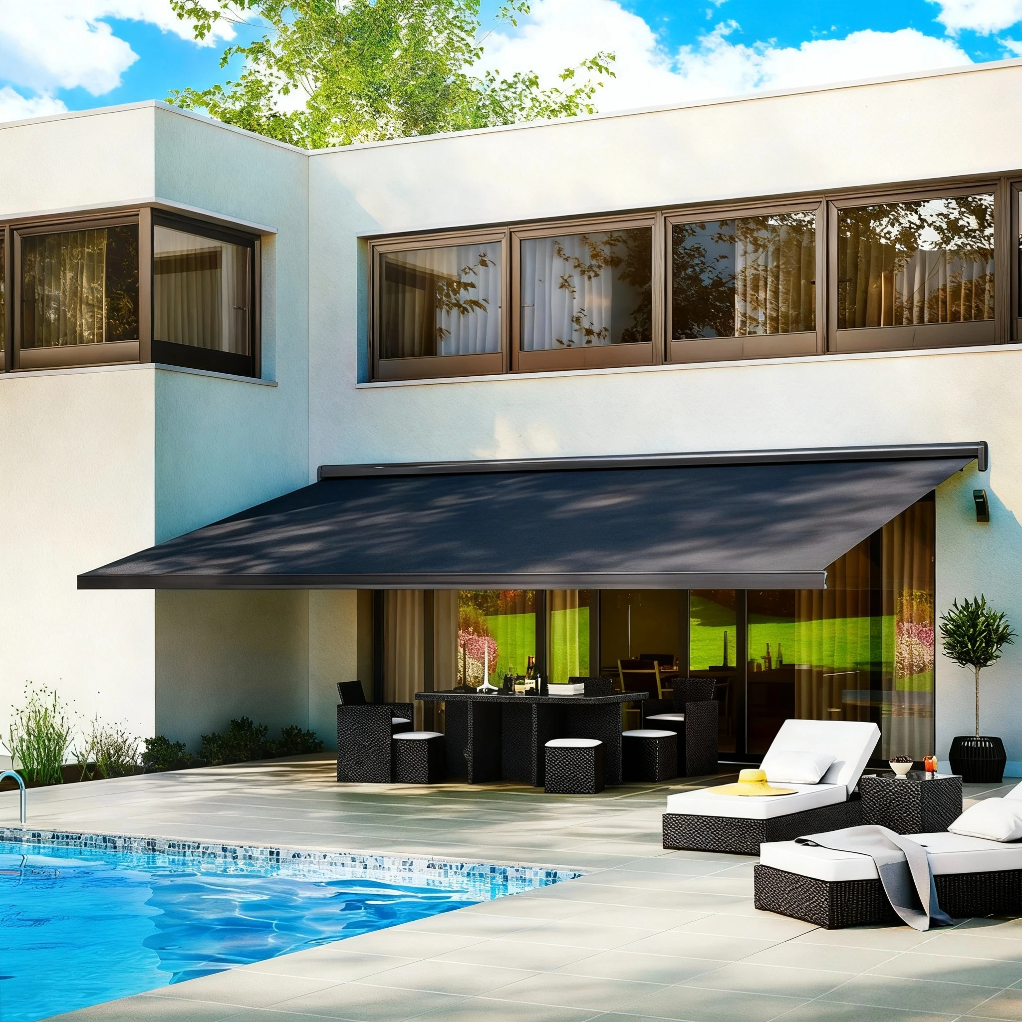 Factory Direct Sales Modern Luxury Electric Aluminum Alloy Retractable Canopy Outdoor Rain Shelter Villa Sunshade Remote Control