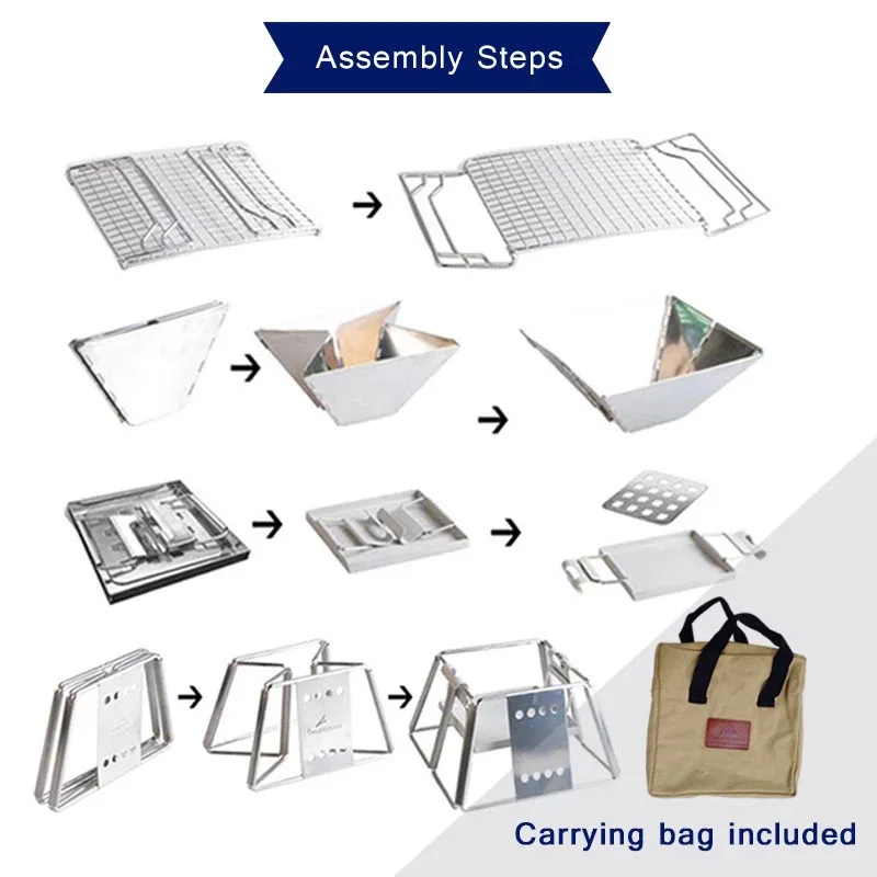 YOMEEI Portable Stainless Steel BBQ Grill Non-stick Folding Mini Pocket Barbecue Grill Outdoor Camping Picnic Tool