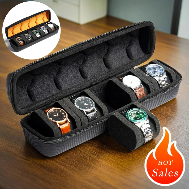 Organizador de caixa de relógio para homens, estojo de viagem para relógio, suporte de armazenamento portátil para relógios de pulso com almofada anti-movimento