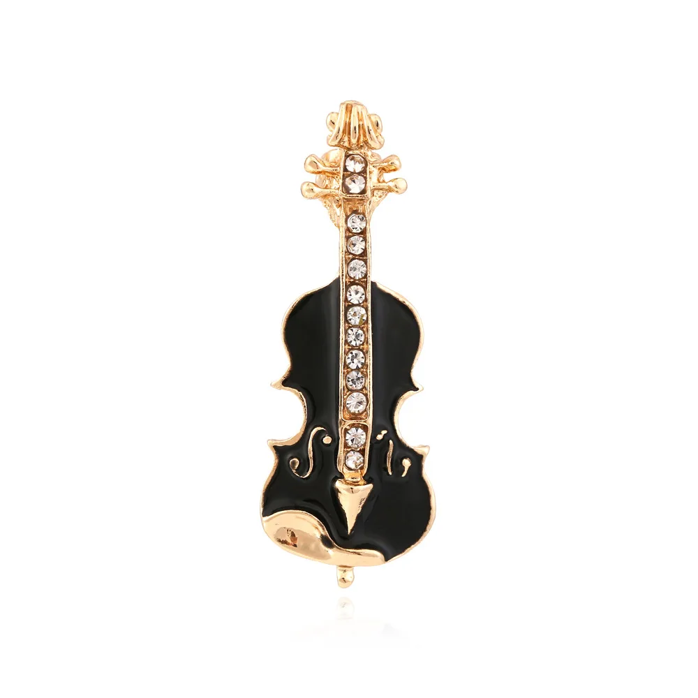 Cute Design Alloy Drip Diamond Violin Brooch Simple Rhinestone Musical Instrument Pin Brooch