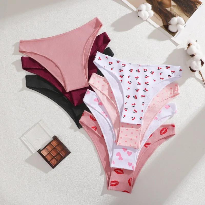 4-teiliges Set Damen Baumwoll-Slips Sexy Niedriggeschnittene Unterhosen Atmungsaktive Unterwäsche für Frauen Dehnbare Slips in Unifarben – Detail 24