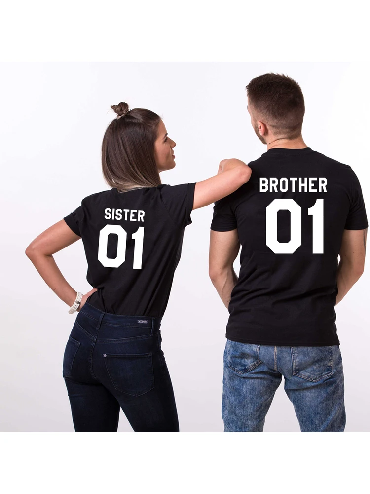 

SISTER 01 BROTHER 01 Letters Print Men and Women Street T-shirt Matching Men Women Funny Tee Shirts Summer Short Sleeve Tops