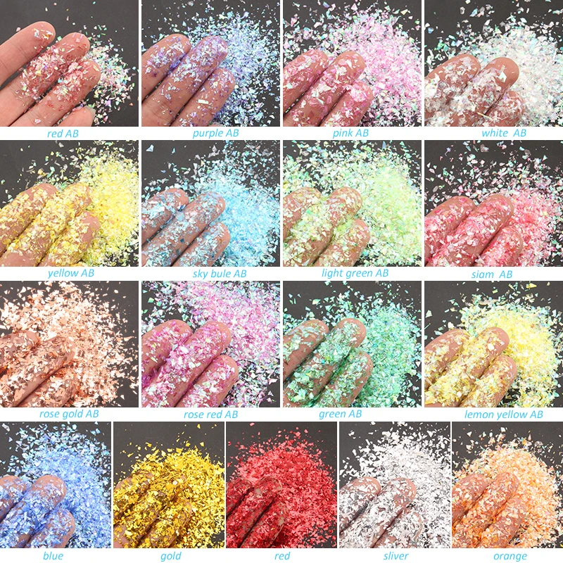 17 Colors Nail Sequins Iridescent Mylar Flakes Chunky Glitters Irregular Shell Paper For Epoxy Resin Crafts Nail Art Decorations