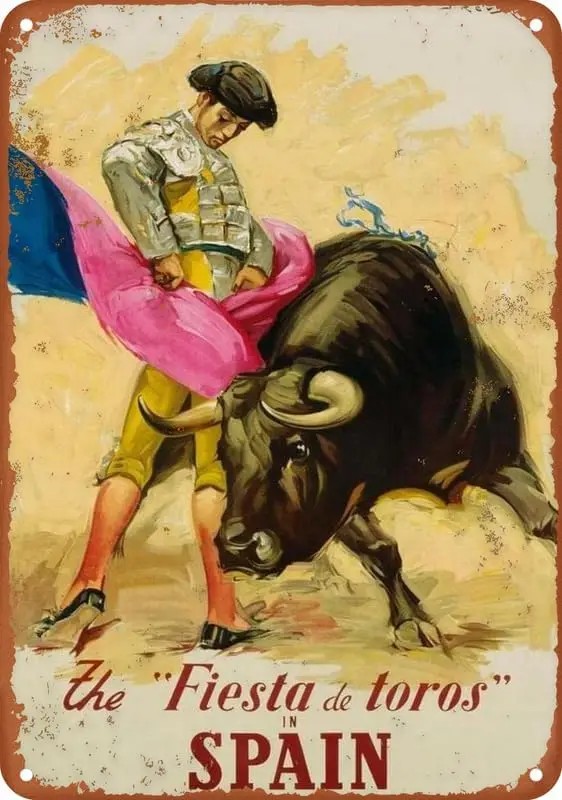 Spain The Fiesta De Toros Bullfighter Matado Poster Vintage Metal Tin Sign Aluminum Signs Wall Art Home Decor Bedroom Kitchen Ca