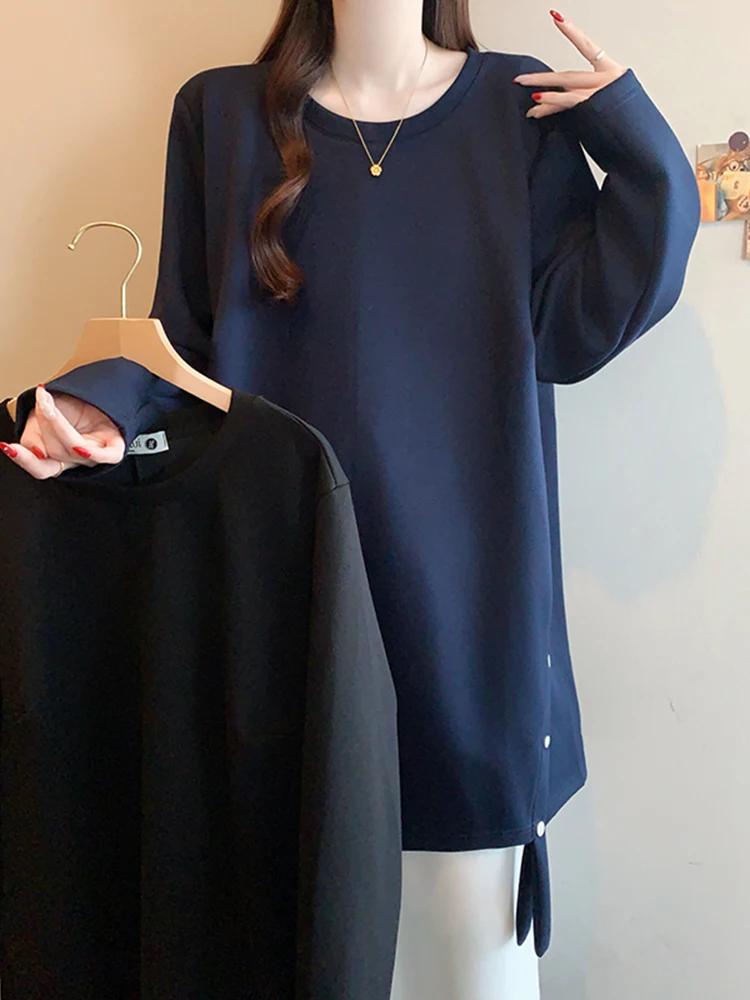 

Свободный удлиненный однотонный женский топ весна 2026: Новинка, стройнящий, средней длины, универсальный