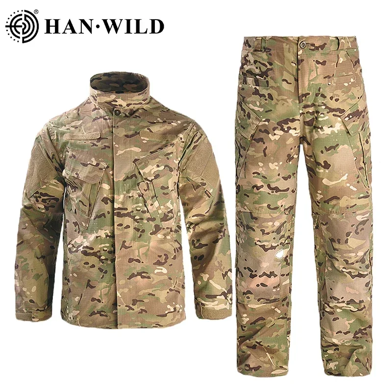 

Outdoor Hiking Uniform Men Climb Clothes Tactical Camo Suits with Pads Wear Resistant Training Hunting Shirts Cargo Pants Sets