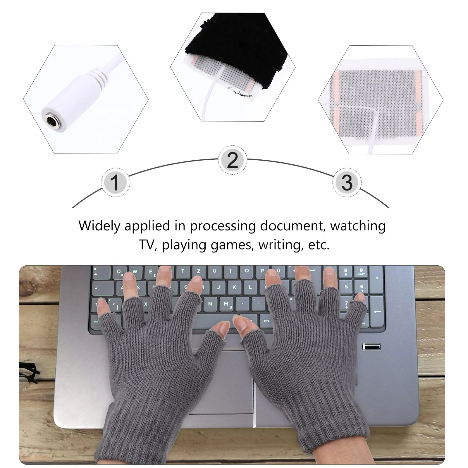 

2Pairs USB Heated Gloves Woolen Winter Warm Half Finger Gloves Foldable Finger Cover Typing Gaming Outdoor Indoor Use