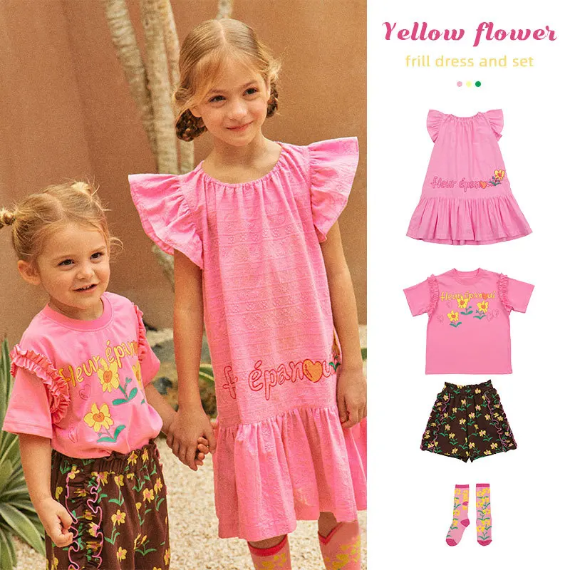 

BEBEBEBE 2024 Korean Summer Fashion Princess Dress New Girls' Dress Short-sleeved Sweatshirt Puffy Skirt Baby Clothes Children'