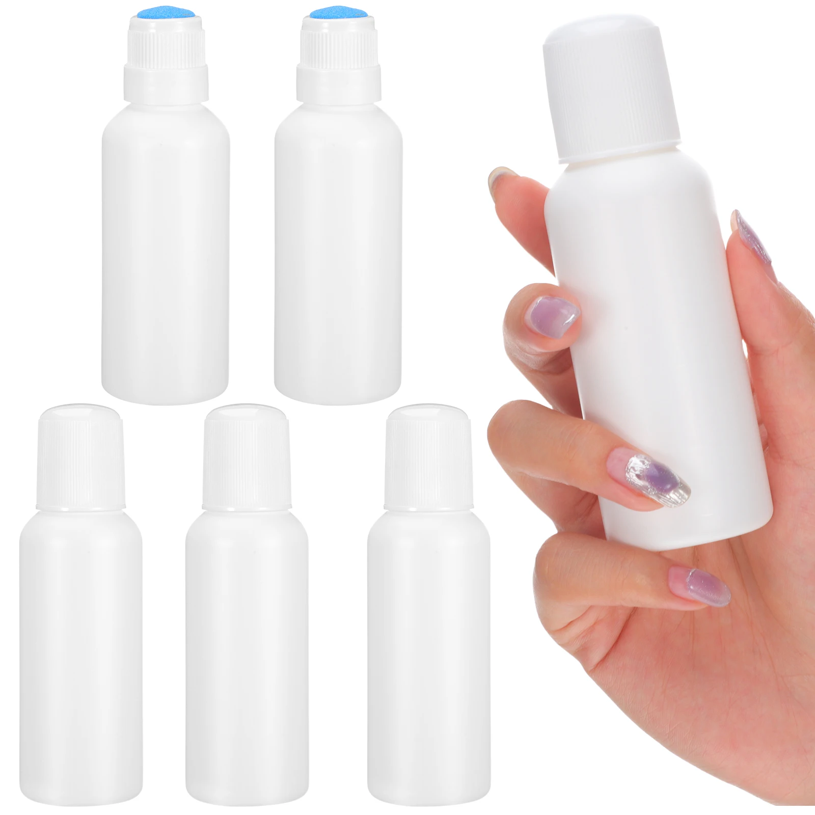 

6 Pcs Medication Liniment Bottle Refillable Small Mini White Plastic Sponge Head Travel