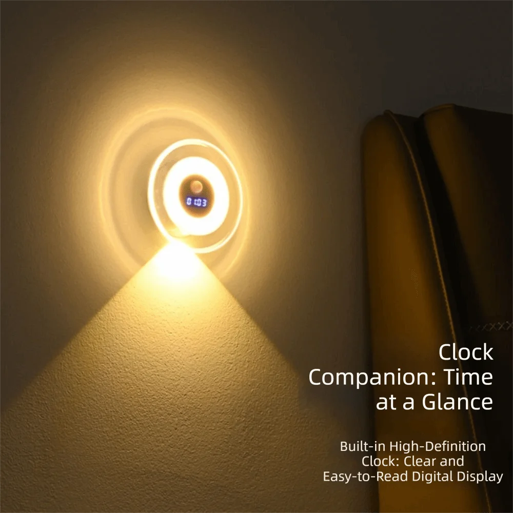 

Stepless Dimming Dimmable Bedside Lamp Wall Light Human Body Sensing Digital Clock Lamp Small Size Charging Function