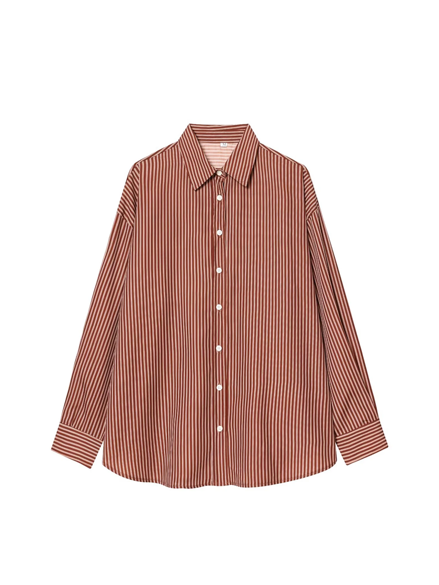 レディース レッド ストライプ シャツ 長袖 ブラウス ヴィンテージ エレガント 2000年代 オーバーサイズ ポロネック シャツ ファッション 服 春 秋 2025