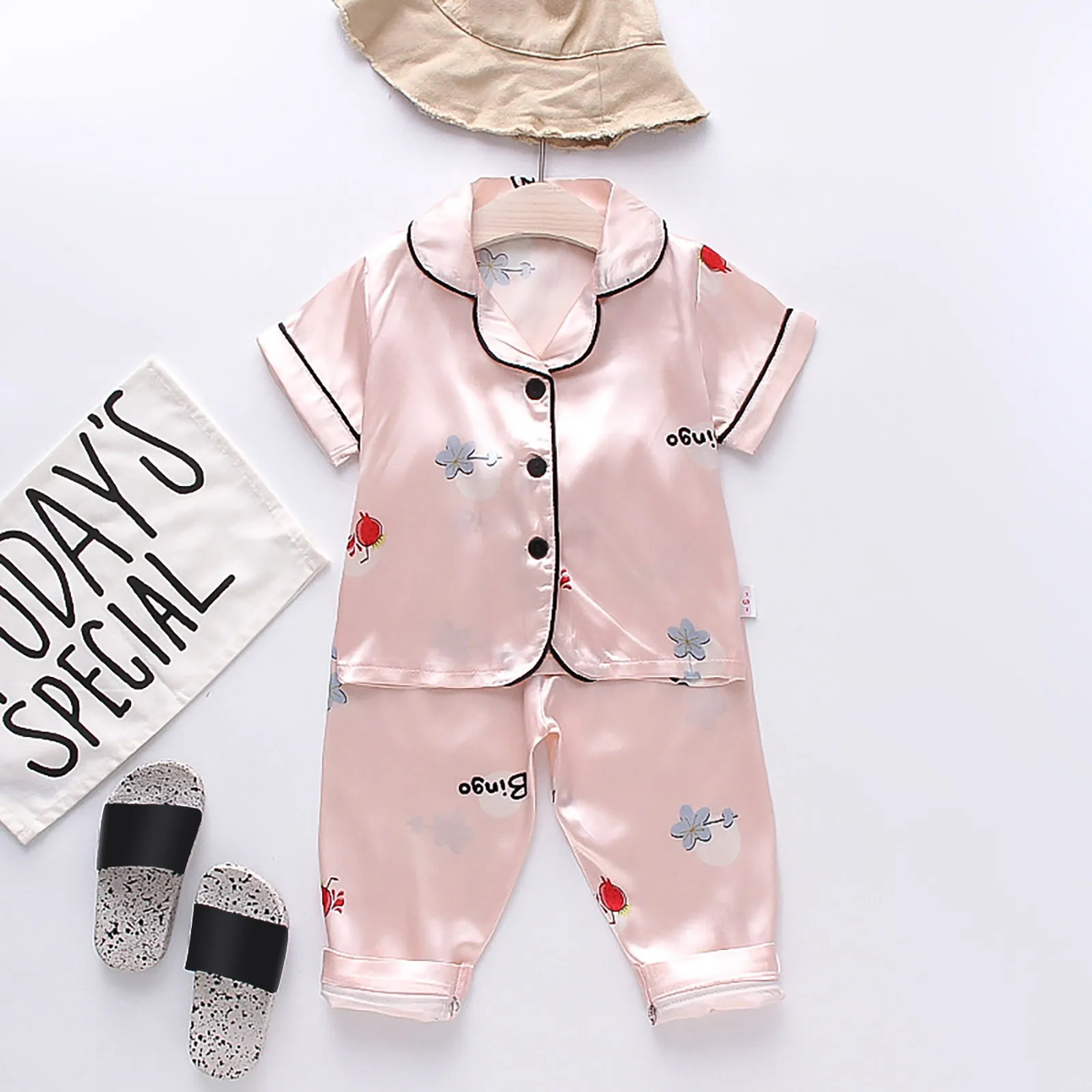 

Kids Girls Boys Pajamas Sets Cartoon Print Long Sleeve Shirts Tops Long Pants 2 Piece Loungewear Children Silk-like Sleepwear