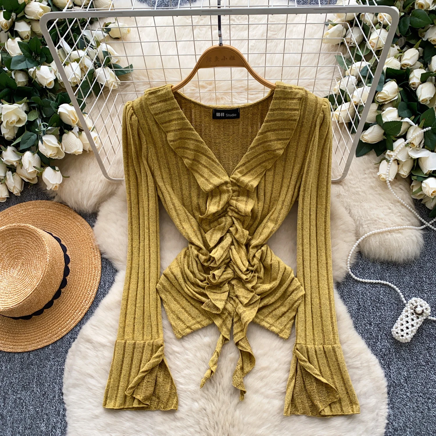 

Elegant Vintage Edible Tree Fungus Blouse Long Sleeves Korean Fashion Goth autumn Shirt women clothing