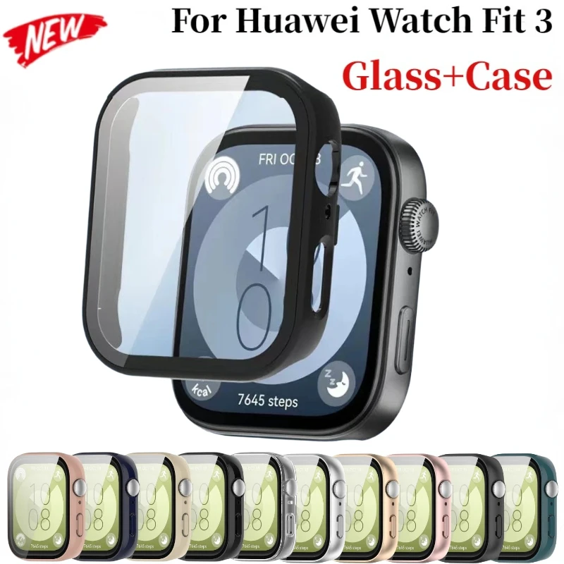 

HD Glass+Case for Huawei Watch Fit 3 Anti-scratch Frame Screen Protective Shell for Huawei Watch Fit 3 All-around Bumper Cover