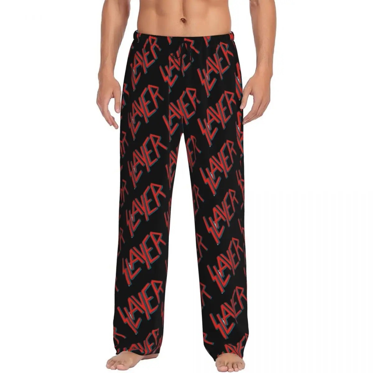 Custom Print Men's S-slayers Heavy Metal Rock Letter Pajama Pants Blood Flower Sleepwear Sleep Lounge Bottoms with Pockets