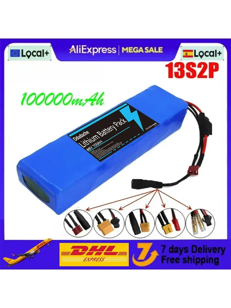 13S2P 48V 100000mAh 100Ah Lithium-ion batterijpakket met 250W 350W 500W 750W 1000W BMS en een gratis 54.6V oplader - afbeelding 2