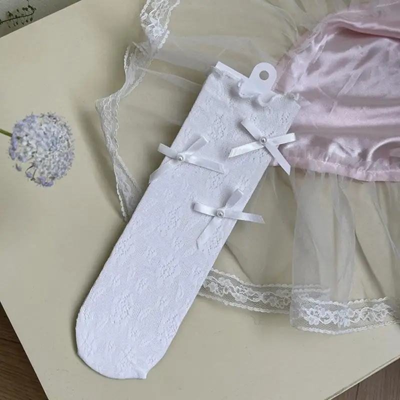 

H55B 2025 Spring/Summer Bowknot Socks Little Girls In Tube Socks Daughter Child Students Lace Stringy Selvedge Short Socks