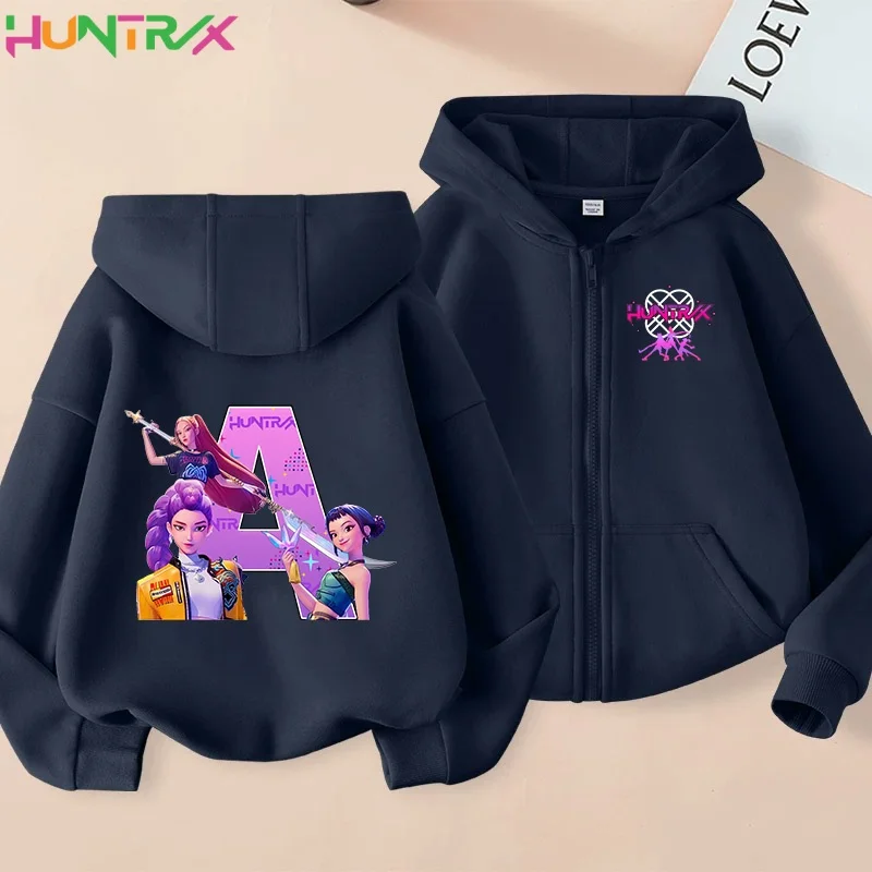 K Pop Demon Hunters manteau à capuche pour filles dessin animé lettre mode enfants veste zippée automne mignon manteaux enfant vêtements cadeau d'anniversaire