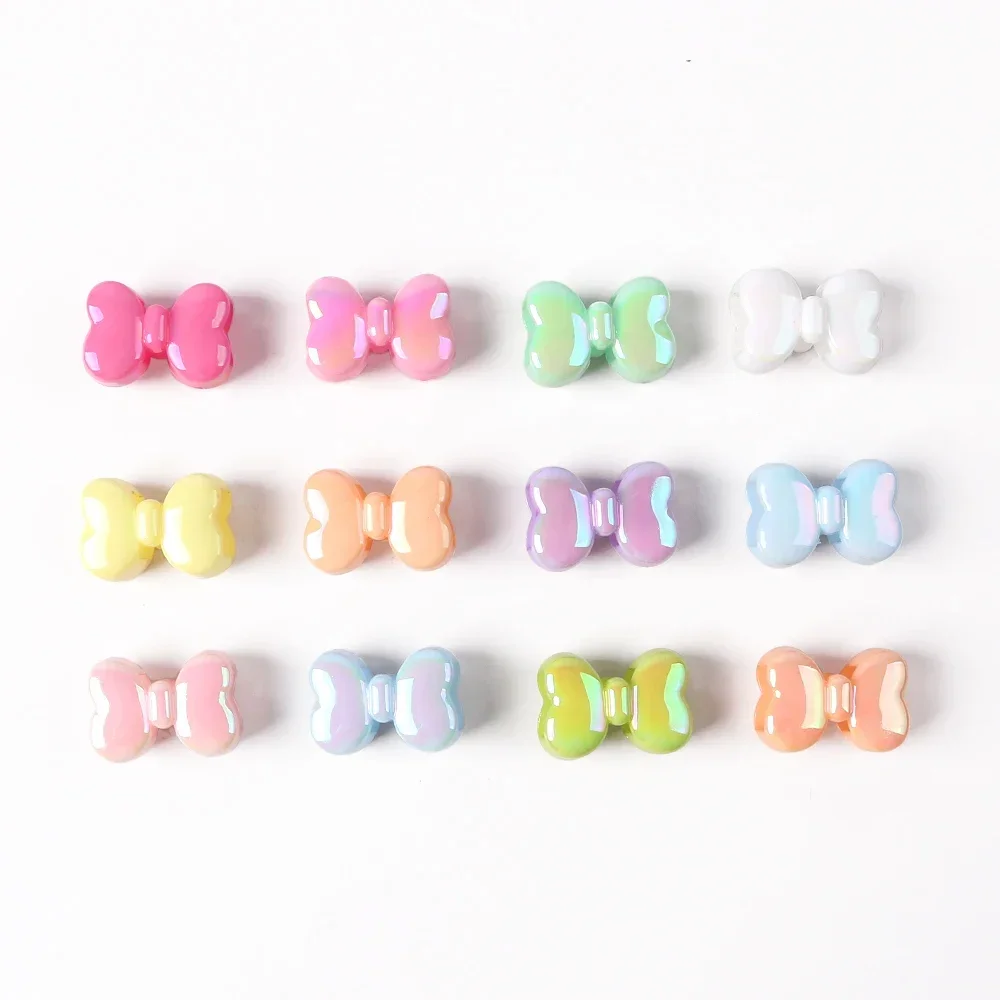 UV Pastel Colors Acrylic Large Hole BeadsCute Bow Candy Color Loose Spacer Beads for Needlework Jewelry Making Handmade Diy