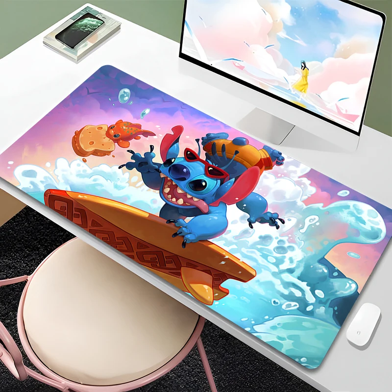 Mouse Pad Anime Green Plants Kawaii Mousepad PC Cartoon Stitch HD Print XXL Desk Mat Laptop Cute Gaming Accessories Keyboard Pad