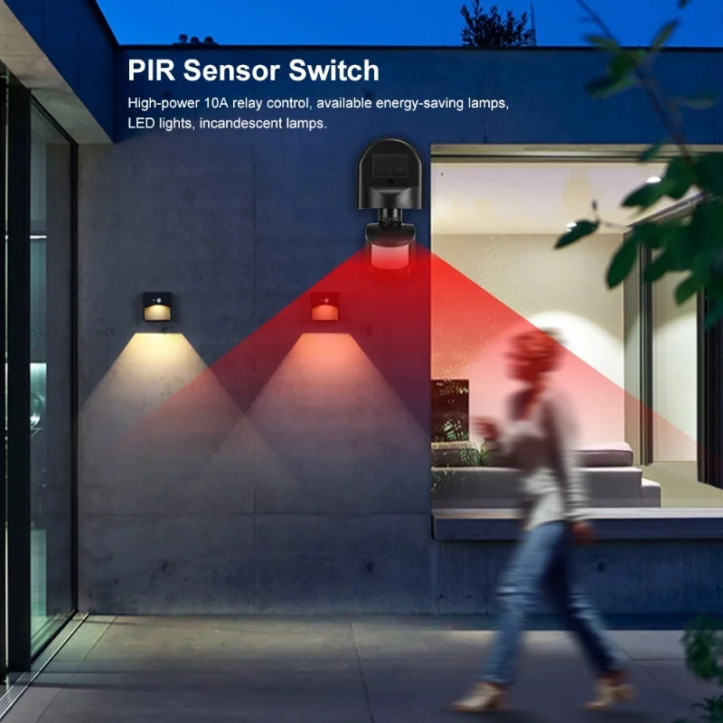 Interruttore automatico impermeabile del sensore di movimento PIR per la luce da parete di sicurezza esterna 110-240V Nero