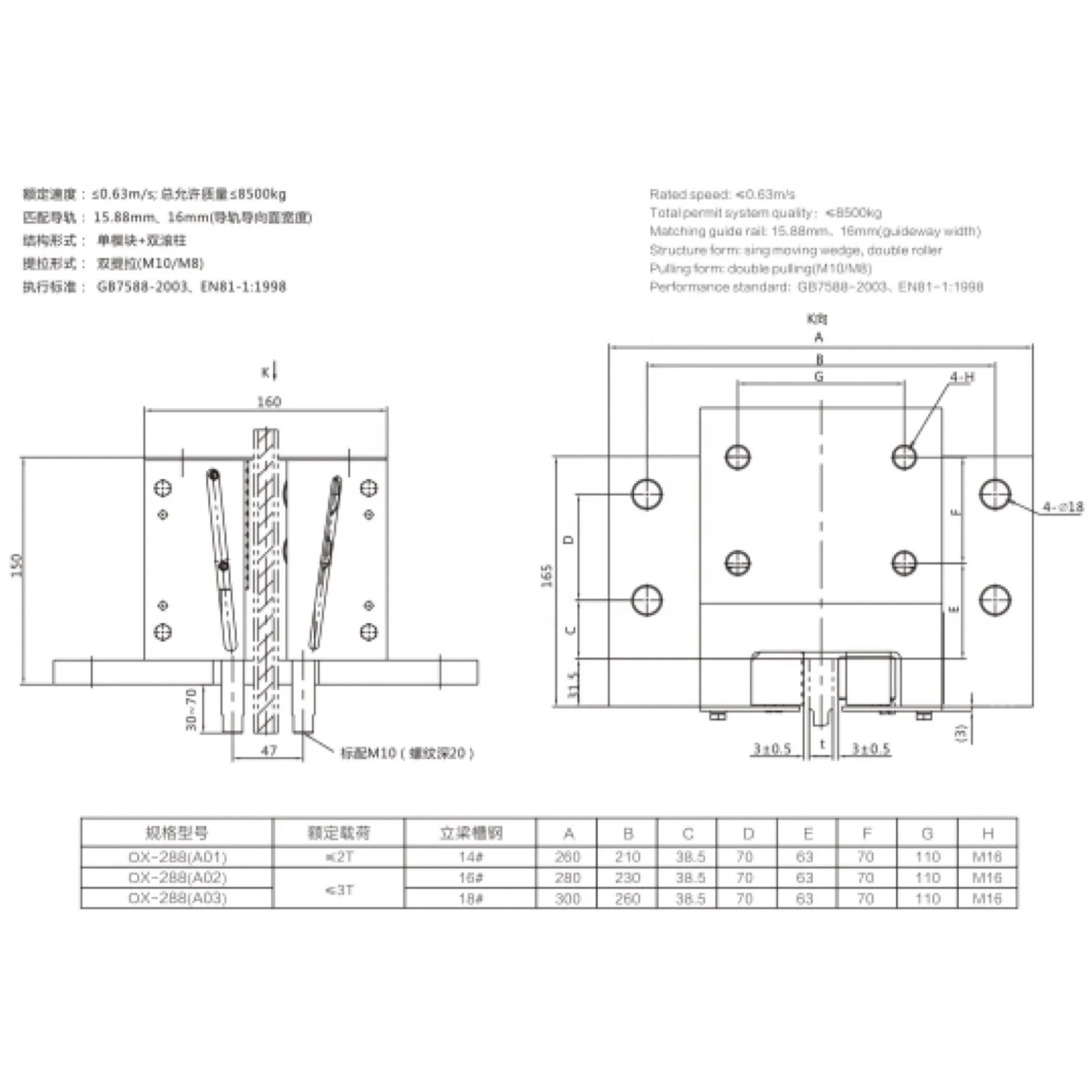 Elevator  Instantaneous Safety Gear Elevator Spare Parts Safety Parts Aodepu OX-288