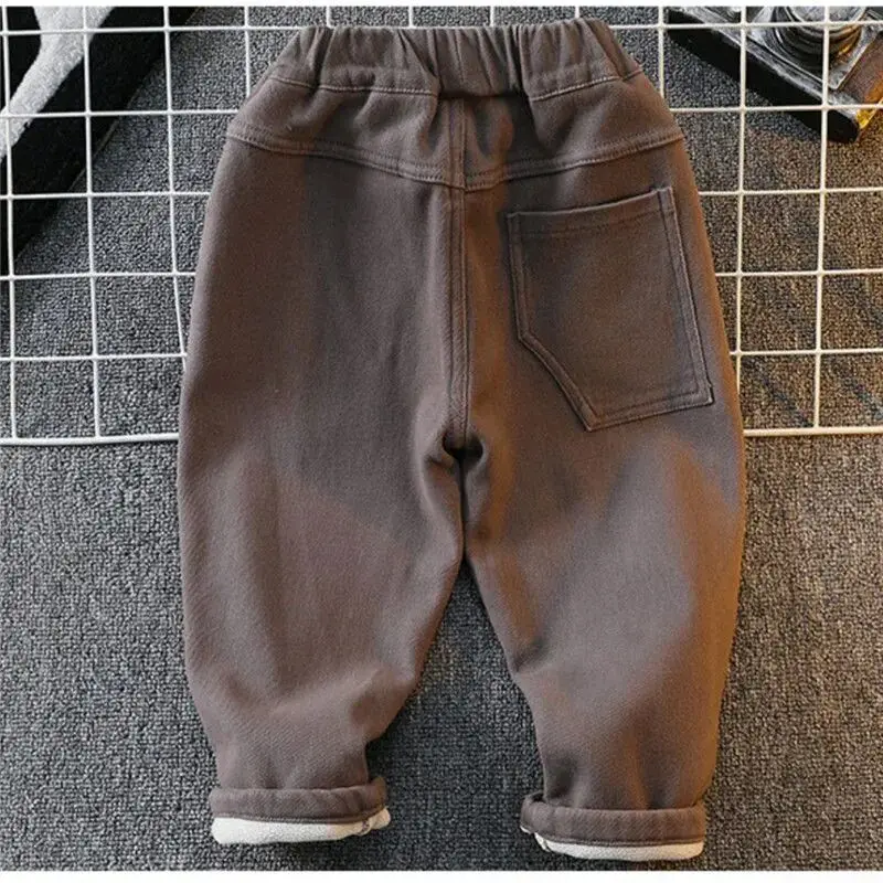 Autumn and Winter Baby Boys' Thick Casual Pants New Children's One piece Velvet Elastic Plush Pants Trousers