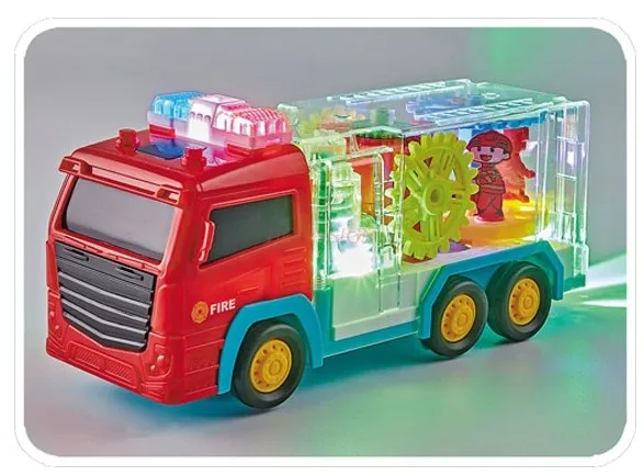 Universal transparent gear fire truck electric children's puzzle simulation lighting music male birthday toy June 1st gift