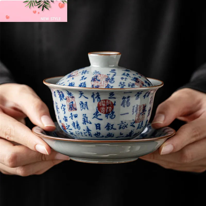 

Китайская ретро сине-белая фарфоровая чайная чашка Гавань, керамическая чашка ручной работы, чашка для заварки чая, бытовая чайная чаша, портативная чайная посуда