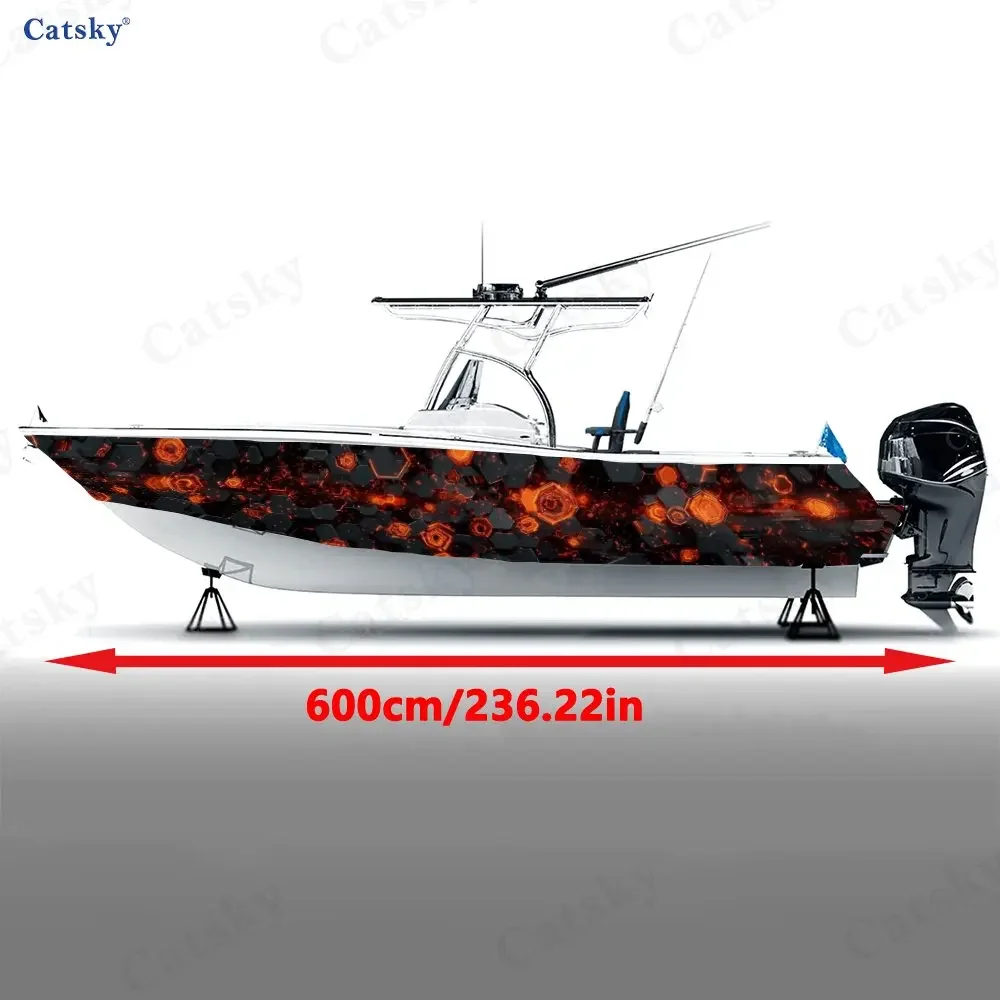 Hexagon Gap Magma Like Red Light Pattern Boat Sticker Vinyl Ship Pontoon Deck Boat Fishing Decorative Pontoon Boats Decal